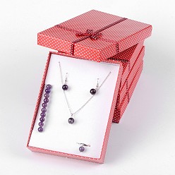 (123L) Белый крем непрозрачный блеск Ювелирные изделия картонные коробки с бантом и губкой внутри, прямоугольные, огнеупорный кирпич, 160x120x30 мм, Внутренние размеры: 155x115 mm