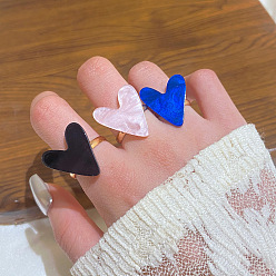 (52) Непрозрачная лаванда 3шт. сердце латунь с акриловыми регулируемыми кольцами для женщин, золотые, разноцветные, Сердце: 21x20 mm, внутренний диаметр: 18 мм