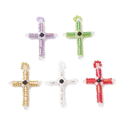 (52) Непрозрачная лаванда Стеклянные подвески из бисера, крест очарование, с использованием бусин из черного оникса, окрашенных натуральными красителями и подвергнутых термической обработке, а также стеклянных бусин, покрытых гальваническим способом., разноцветные, 37.5x25.5x5.5 мм, отверстие : 2.5 мм