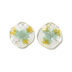 Аквамарин Подвески из прозрачной смолы с сухоцветами, лист прелести, аквамарин, 31.5x30x4 мм, отверстие : 1.8 мм