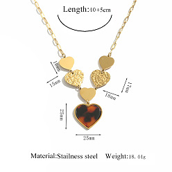 Сердце Леопардовый принт 304 ожерелья из нержавеющей стали с акриловыми подвесками, золотые, седло коричневый, сердце, 15.75 дюйм (40 см)