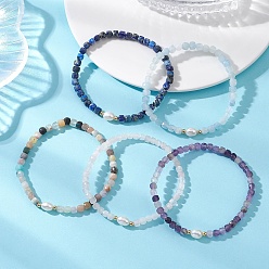 Смешанные камни Браслеты из натуральных кубических бусин из смешанных драгоценных камней для женщин, с овальным жемчугом и латунными бусинами, реальный 18 k позолоченный, внутренний диаметр: 2.05 дюйм (5.2 см)