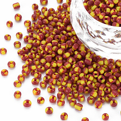 Yellow 8/0 Two Tone Opaque Glass Seed Beads, Opaque Colours Seep, Round Hole, Column, Yellow, 3~3.5x2~2.5mm, Hole: 1mm, about 450g/Pound