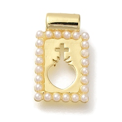 Настоящее золото 18K Стойка из латуни с подвесками из стеклянных перламутровых бусин, без кадмия и без свинца, долговечный, прямоугольные, реальный 18 k позолоченный, 16x9.5x3 мм, отверстие : 1.6 мм