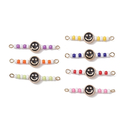 (52) Непрозрачная лаванда 7шт. 7 цвета сплав эмаль и стеклянные бусины-подвески, ссылки на улыбающиеся лица, золотые, разноцветные, 35.5x8x4 мм, Отверстие : 1.8 мм & 2 мм, 1 шт / цвет