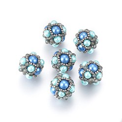 Colorful MIYUKI & TOHO Handmade Japanese Seed Beads Woven Beads, Cluster Beads, with Glass Pearl Beads, Round, Colorful, 14~16mm, Hole: 1.2mm
