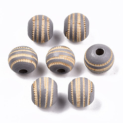 Светло-серый Расписные бусы из натурального дерева, лазерная гравировка, круглый с зеброй, светло-серый, 10x8.5 мм, отверстие : 2.5 мм