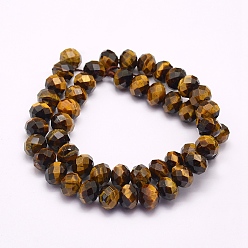 Tiger Eye Natural Yellow Tiger Eye Beads Strands, Faceted, Rondelle, 8x5mm, Hole: 1mm, about 61pcs/strand, 15.1 inch(38.5cm)