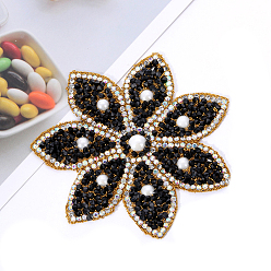 Black Flower Shape Hotfix Rhinestone Appliques, Costume Accessories,, Black, 88x88mm