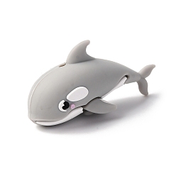 Серый Силиконовые бусины, фокусные бусы, дельфин, серые, 25x43x17.5 мм, отверстие : 2.5 мм