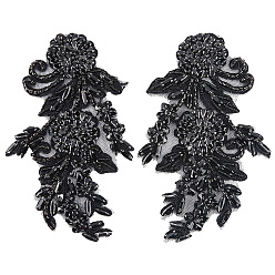 Black 1Pair Flower Beading Cloth Embroidery Ornaments Accessories, Lace Sequins Clothing Sew on Patches, Suitable for Wedding Dress, Performance Clothes, Black, 185x115x5mm