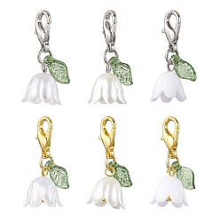 Platinum & Golden Flower Acrylic Pendant Decorations, Lobster Claw Clasps Ornaments for Bag Key Chain, Platinum & Golden, 26mm, 6pcs/set