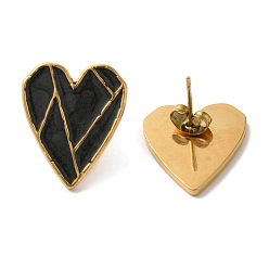 Настоящее золото 18K Ионное покрытие (ip) 304 серьги-гвоздики в форме сердца из нержавеющей стали, с эмалью, реальный 18 k позолоченный, 21.5x18 мм