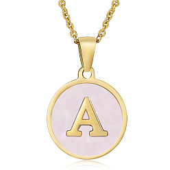 Letter A Natural Shell Initial Letter Pendant Necklace, with Golden Stainless Steel Cable Chains, Letter A, 17.72 inch(45cm)