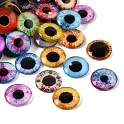 Mixed Color Printed Transparent Glass Cabochons, Half Round with Eye Pattern, Mixed Color, 20x5mm, about 100pcs/bag