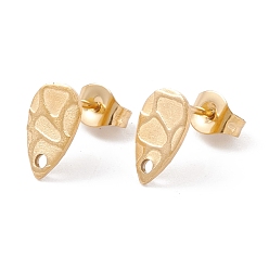 Golden Ion Plating(IP) 304 Stainless Steel Stud Earring Findings, Textured Teardrop, Golden, 10x6mm, Pin: 0.7mm