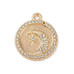 Луна Сплава кристалла горный хрусталь подвески, золотые, луна, 21x18x2 мм, отверстие : 1.6 мм