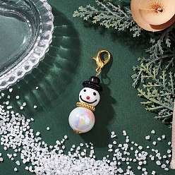 Золотой Подвесные украшения лэмпворк ручной работы, снеговик, с акриловыми бусинами и застежками-карабами из цинкового сплава., золотые, 55.5 мм