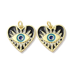 Настоящее золото 18K Стойка металлическая латунная микропрофилированная кубическая циркония подвески, с эмалью, долговечный, без свинца и без кадмия, Сердце с глаз, реальный 18 k позолоченный, 17.5x17.5x2 мм, отверстие : 3.4 мм