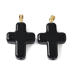Черный Лэмпворк ручной работы с латунными подвесками, крестик, чёрные, 29.5x19.5x7.5 мм, отверстие : 3.5x4.5 мм