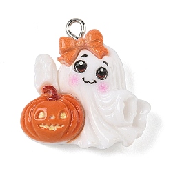 Ghost Подвески из непрозрачной смолы на тему Хэллоуина, с платиново-железными петлями, призрак, 26x24.5x8 мм, отверстие : 2 мм