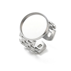 Stainless Steel Color 304 Stainless Steel Cuff Ring Components, Round Bezel Pad Ring Setting, Stainless Steel Color, 18mm, Tray Size: 16mm