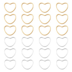 Золотой & Серебряный 24шт 2 цвета латунные соединительные кольца, долговечный, сердце, золотой и серебряный, 6x7.5x1 мм, внутренний диаметр: 6x5 мм, 12 шт / цвет