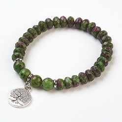 Рубин В Цоизита Натуральный рубин в золотых браслетах, со сплавочной фурнитурой, плоские круглые с деревом, 2 дюйм (5.1 см), Кулон : 20x15x2 мм