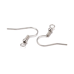 Platinum Iron Earring Hooks, Ear Wire, with Horizontal Loop, Cadmium Free & Nickel Free & Lead Free, Platinum, 17~19x0.8mm, Hole: 2mm, 22 Gauge, Pin: 0.6mm