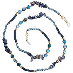 Синий 1полимерная глина с хрустальным сплавом и шейным ремешком для очков, цепочки для очков с резиновыми петлями на концах, синие, 780 мм