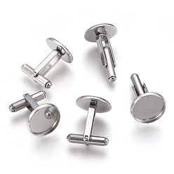 Stainless Steel Color Flat Round Stainless Steel Cuffinks, Stainless Steel Color, 19.5x18x16mm, Tray: 14mm