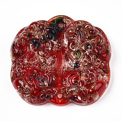 FireBrick Handmade Gold Sand Lampwork Links Connectors, Auspicious Clouds, FireBrick, 45x41x10mm, Hole: 2mm
