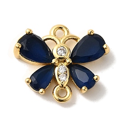 Настоящее золото 18K Стойка покрытие латунь паве прозрачный кубический цирконий бабочка звенья соединительные подвески, с темно-синим стеклом, без кадмия и без свинца, долговечный, реальный 18 k позолоченный, 12x14x4 мм, отверстие : 1 мм