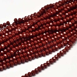 Dark Red Faceted Rondelle Glass Beads Strands, Dark Red, 4x3mm, Hole: 1mm, about 127~135pcs/strand, 17.8 inch