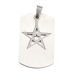 Mixed Color Stainless Steel Pendants, Split Dog Tag Pendant, Rectangle with Star, Stainless Steel Color & Silver Color Plated, 51x27x1.5mm, Hole: 6x4mm