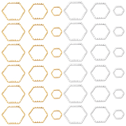 Gunmetal & Silver 48шт 6 латунные соединительные кольца, долговечный, без кадмия и без свинца, шестиугольник, настоящее 24k золото и 925 покрытие из стерлингового серебра, 6~12x6.5~13.5x1 мм, внутренний диаметр: 5~10.5x5~12 мм, 8 шт / стиль