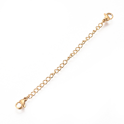 Настоящее золото 18K Вакуумное покрытие pvd 304 удлинитель цепи из нержавеющей стали, с обочины цепей и когтя омара застежками, реальный 18 k позолоченный, 100x6.5 мм, Кольцо: 4x3x0.6 mm, застежка : 10.5x6.5x3.5 mm