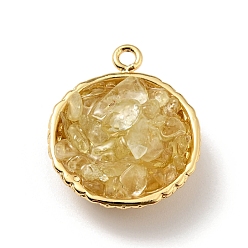 Цитрин Подвески из натурального цитрина, с реечным покрытием из латуни с покрытием из настоящего золота 18k, круглые, без кадмия, без никеля и без свинца, 24x20x10~13 мм, отверстие : 1.8 мм
