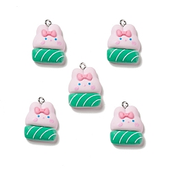 Pink Opaque Resin Pendants, with Platinum Tone Iron Loops, Rabbit Charm, Pink, 24x17x7mm, Hole: 2mm