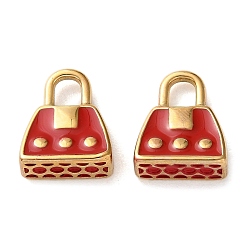 Красный 304 из нержавеющей стали шармы эмали, реальный 14 k позолоченный, сумочка чар, красные, 13x10.5x4.5 мм, отверстие : 3x3.5 мм