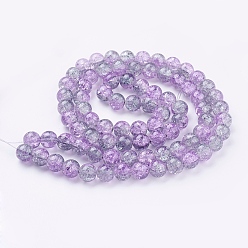Plum Spray Painted Crackle Glass Beads Strands, Round, Two Tone, Plum, 10mm, Hole: 1.3~1.6mm, about 80pcs/strand, 31.4 inch