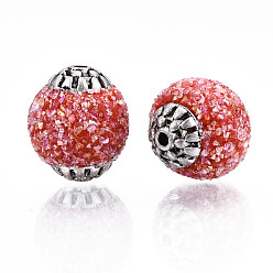 (123L) Белый крем непрозрачный блеск Индонезийские бусины ручной работы, с металлическая фурнитурой, стекло, круглые, золотой свет, огнеупорный кирпич, 15~15.5x14~15 мм, отверстие : 1.4 мм