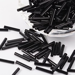 Black Glass Bugle Beads, Black, about 2.5mm wide, 12~15mm long, hole: 0.5mm, about 3500pcs/one pound