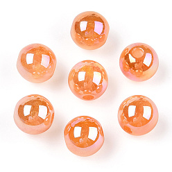 Coralino Cuentas de resina translúcida, perlas de brillo, rondo, coral, 8x7.5 mm, agujero: 1.8 mm