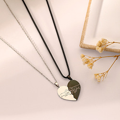 Нержавеющая Сталь Цвет 201 Подвеска в виде сердца из нержавеющей стали, разделенная на две части, для парных цепочек, чёрные, цвет нержавеющей стали, 16.93~17.32 дюйм (43~44 см), 2 шт / комплект