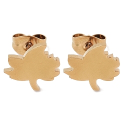 Золотой Вакуумное покрытие pvd 304 серьги-гвоздики из нержавеющей стали для женщин, лист, золотые, 9.5x10x1 мм