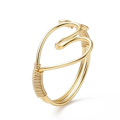 Golden Copper Wire Wrap Heart Open Cuff Ring for Women, Golden, Inner Diameter: 18mm