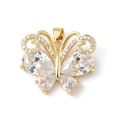 Прозрачный Латунные микро проложить кубического циркония подвески, бабочка, без свинца и без кадмия, долговечный, реальный 18 k позолоченный, стойки покрытие, прозрачные, 21x25x7.5 мм, отверстие : 4.5x3.5 мм