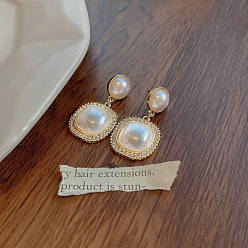 Viereck Ohrstecker mit Perlen und Strass, 925 Silberne Ohrstecker für Damen, Viereck, 26x13 mm