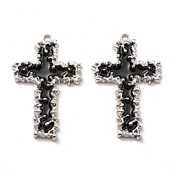 Черный Подвески из эмали и сплава, долговечный, без свинца и без кадмия, платина, крест очарование, чёрные, 46x29.5x3 мм, отверстие : 2.2 мм